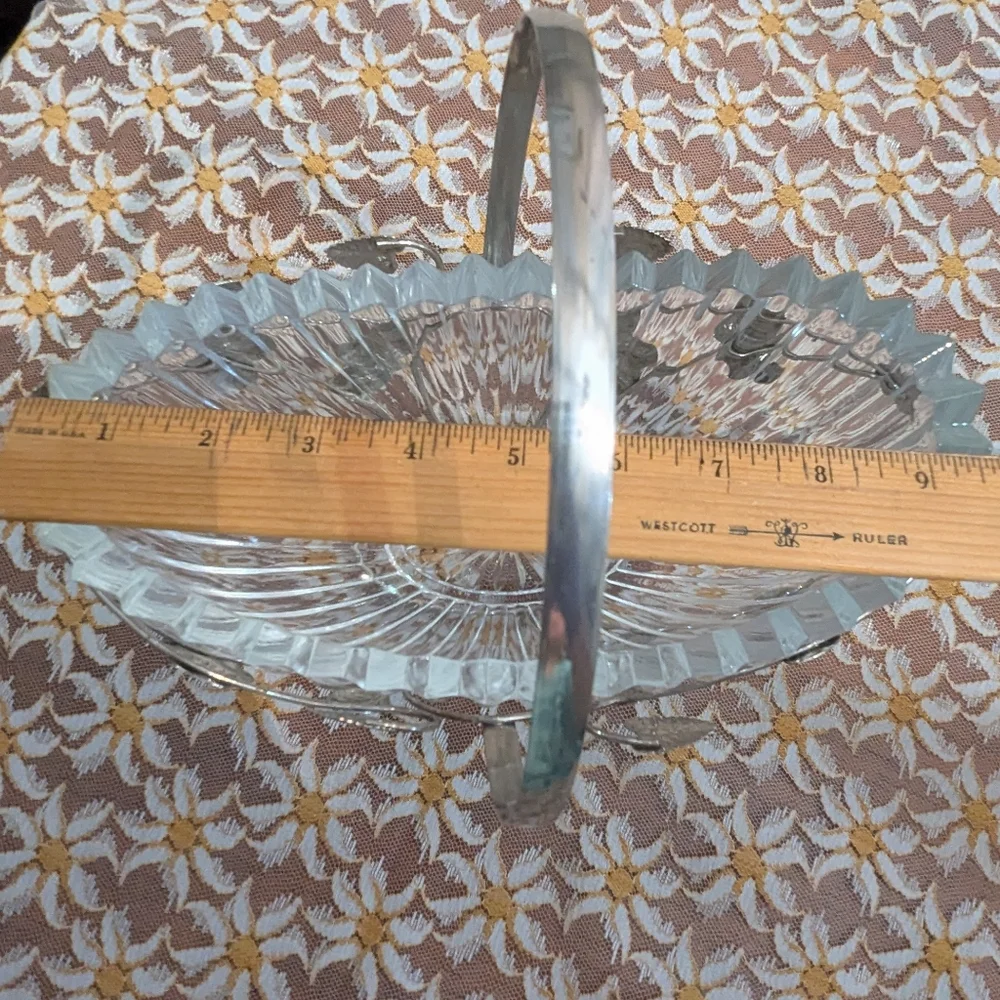 RARE English Silverplated  Leaves Basket w/ HEAVY Hand Cut Glass Bowl 30s/40s